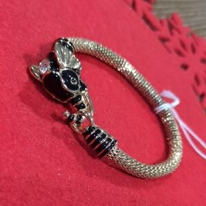 Gold and Black Mesh Bracelet with Owl Design